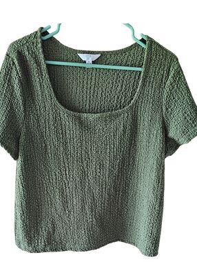 Time and Tru Olive Green Square Neck Pucker Tee - Size XL